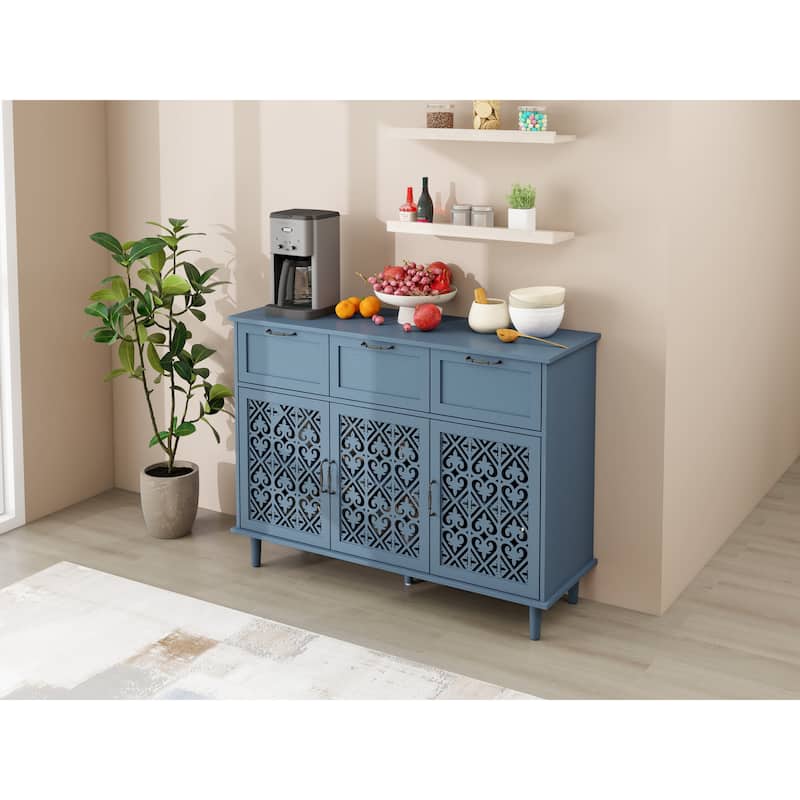 Roomfitters 3 Door 3 Drawer Storage Cabinet, Modern Accent Furniture for Bedroom, Living Room, Blue