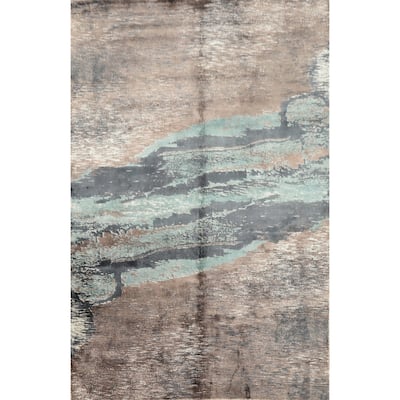 Hand Knotted Oriental Viscose Silk Carpet Modern Pictorial Multi-Colored Abstract Area Rug - 7' 6'' X 5' 7''