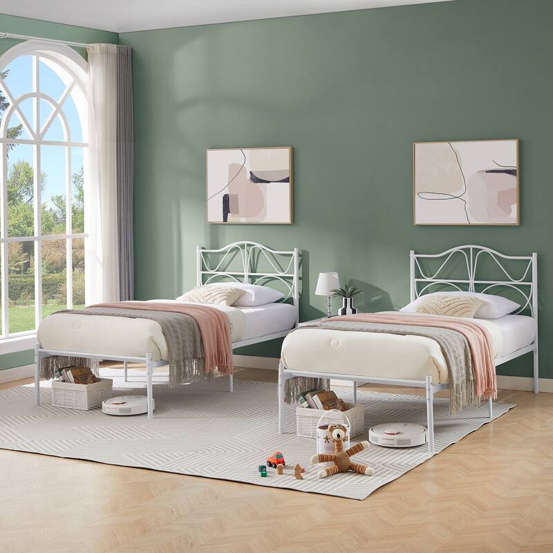 Javlergo Metal Platform Bed Frame with Elegant Headboard, Heavy Duty Steel Slats Support/No Box Spring Needed