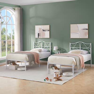 VECELO Kids Bed Frame, Twin Size Bed Set of 2