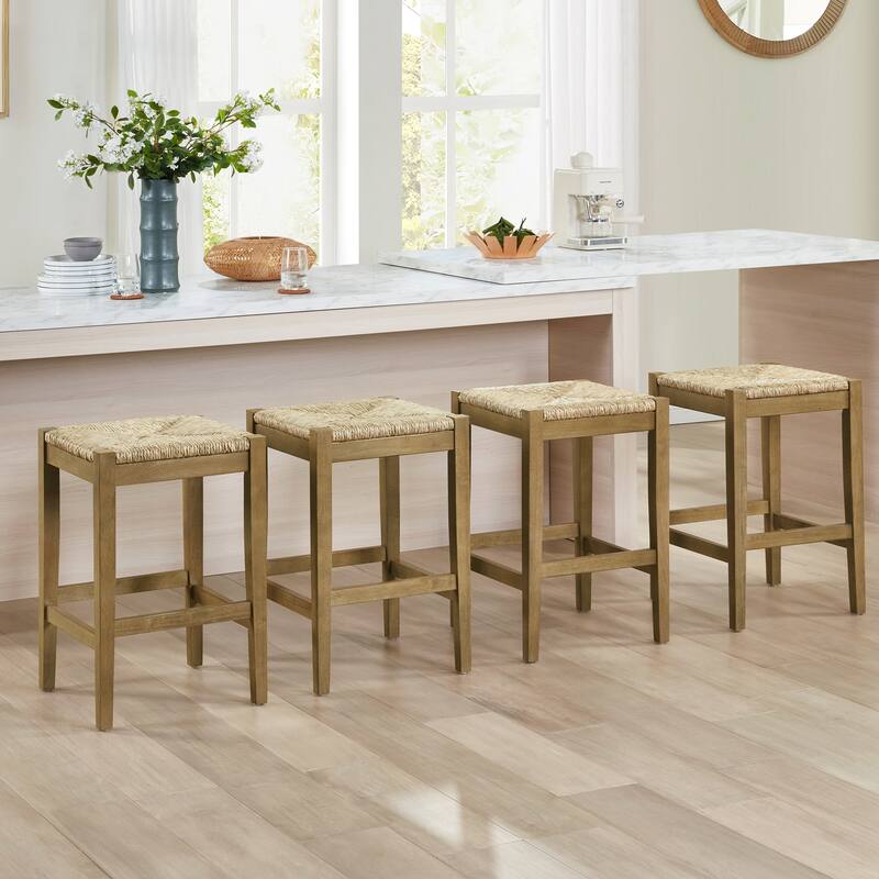 Bohemian 26" H Natural Weave Seagrass Rattan Backless Counter Stools - Set of 4 - Brown