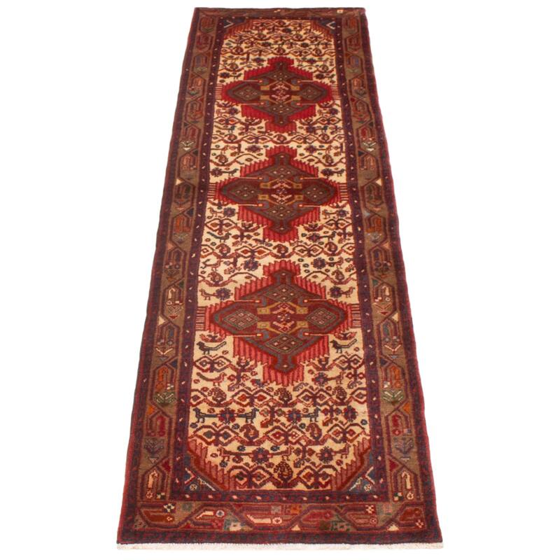 ECARPETGALLERY Hand-knotted Andelz Cream, Red Wool Rug - 2'8 x 10'6