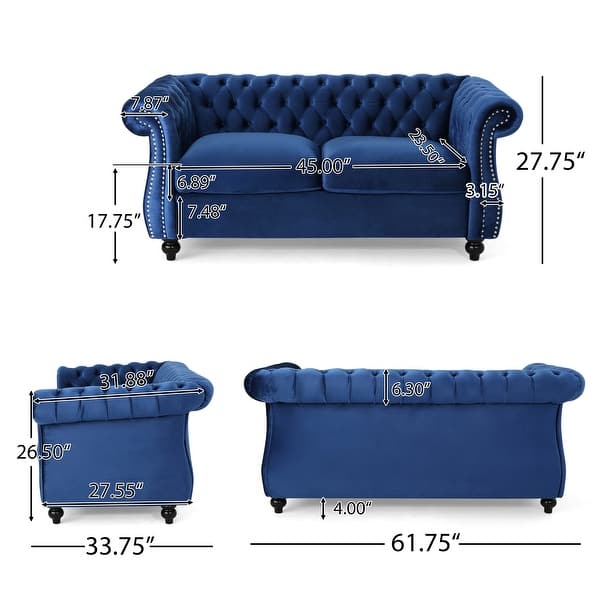 dimension image slide 3 of 6, Somerville Upholstered Chesterfield Nailhead Loveseat by Christopher Knight Home