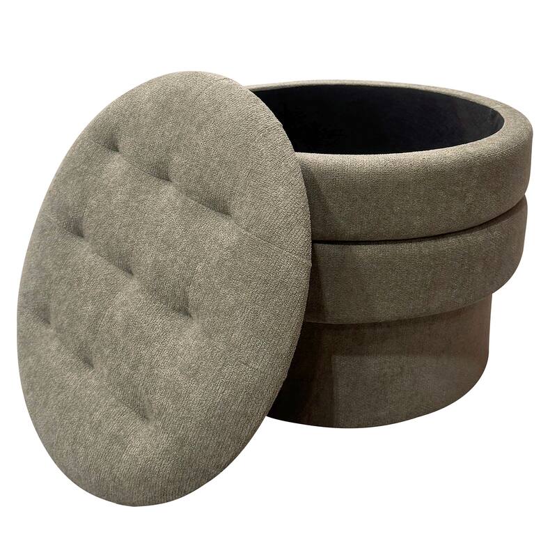 Modern Fabric Round Storage Ottoman