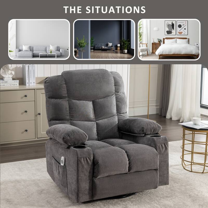 Oversized Manual Massage Rocker Recliner Chair Heat for Adults, Modern Living Room Single Sofa w/Cup Holders & USB Charge Port