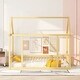 preview thumbnail 19 of 25, Stylistic Elements Twin Size Floor Wooden Kids Bed with House Roof Frame and Safety Guardrails, White Natural