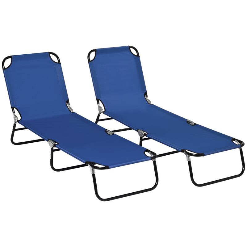 Outdoor 2-Piece Folding Chaise Lounge with 5-Level Reclining Back & Steel Frame - Blue