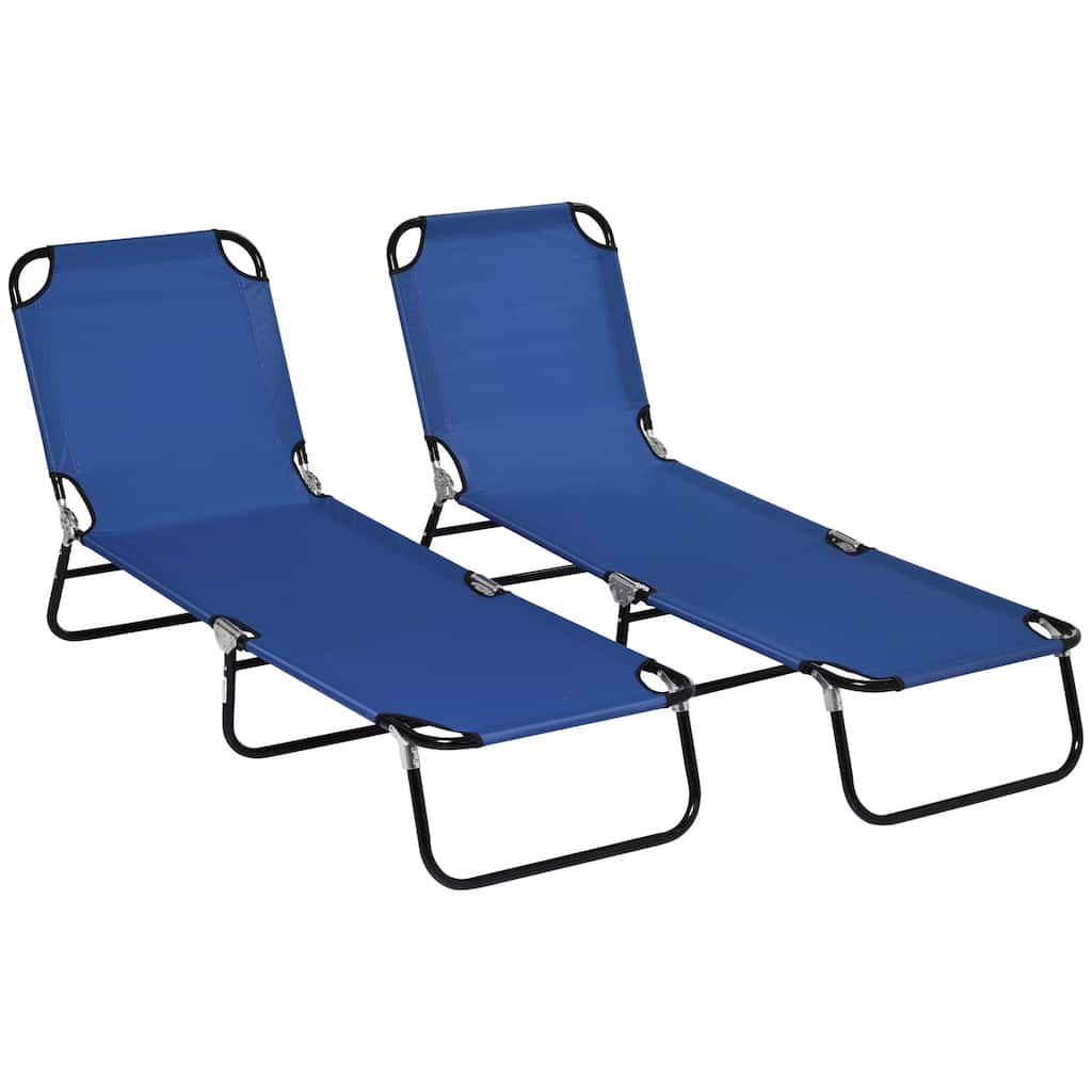 Outsunny 2 Piece Folding Chaise Lounge Pool Chairs with 5-Level Reclining Back, Steel Frame for Beach, Yard, Patio