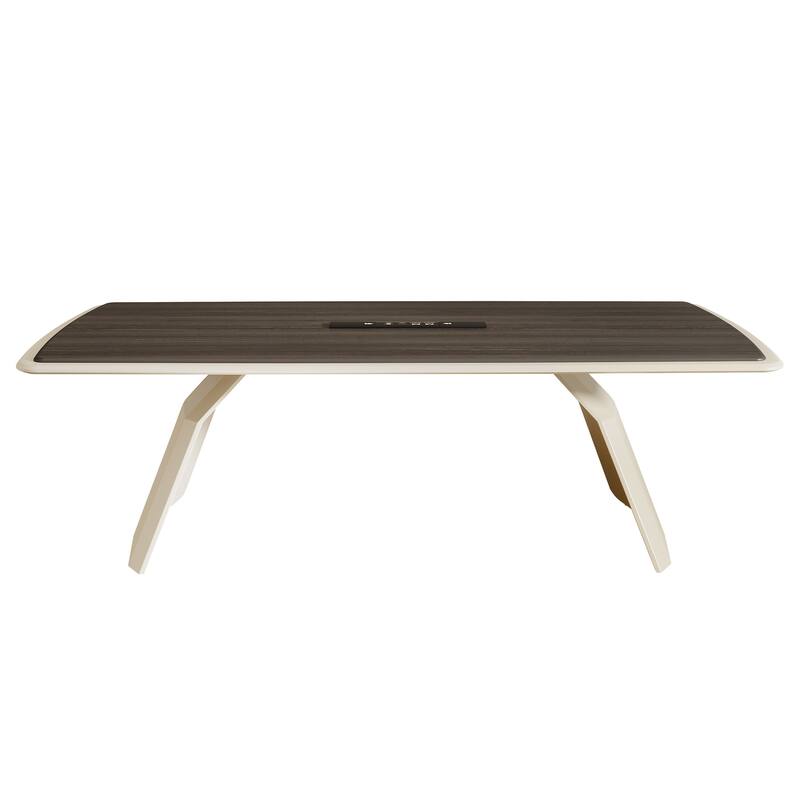 Conference Meeting Table With Stainless Steel Base And Recessed Power Strip Socket