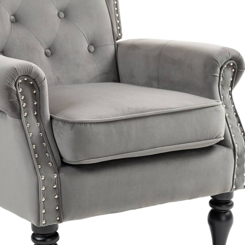 Tufted High Back Chair Living Room Wood Frame Armchair