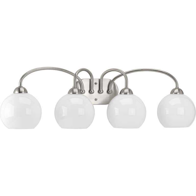 Carisa Collection Four-Light Brushed Nickel Opal Glass Mid-Century Modern Bath Vanity Light - 10" x 32.75" x 8" - 10" x 32.75" x 8"