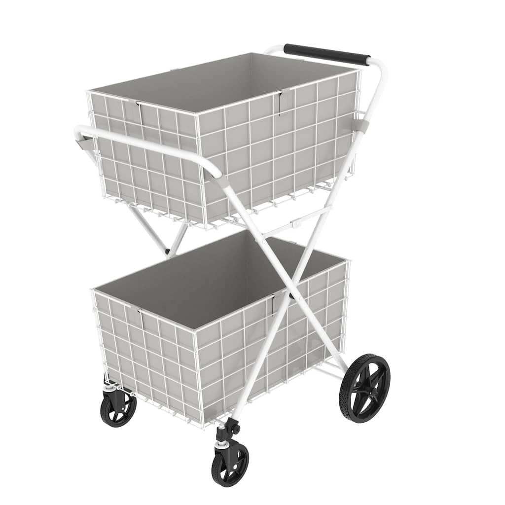 Foldable 2 Layers Grocery Shopping Cart with Double Basket and 360 Rolling Swivel Wheels