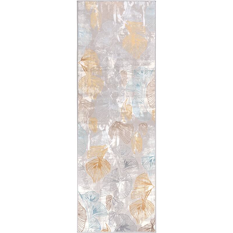 London Collection Cream/ Grey Botanical Area Rug - 2'8 x 7'8