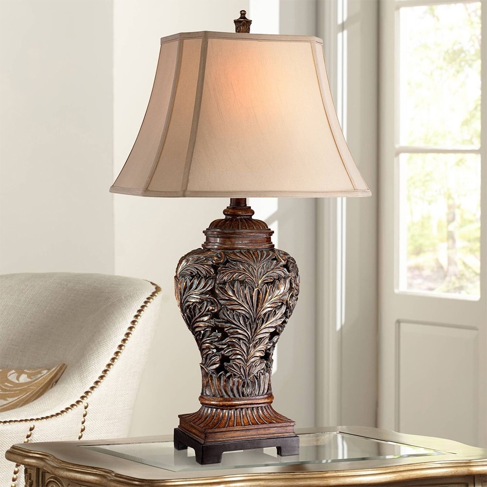 Barnes and Ivy Traditional Leafwork Vase Table Lamp Rectangular Shade - 32