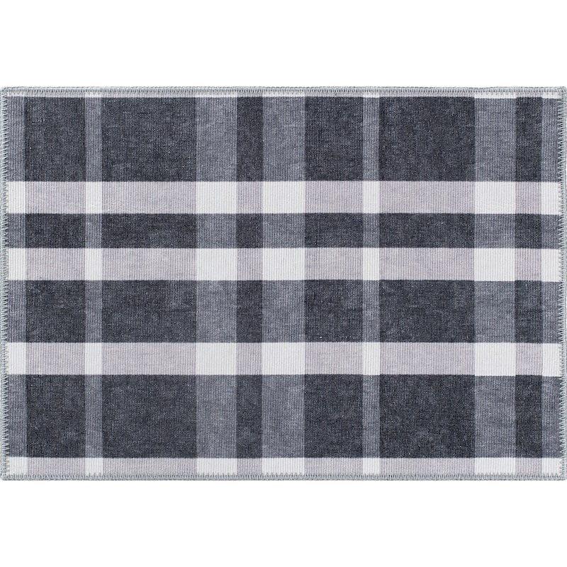 Contemporary Modern Plaid Machine Washable Area Rug