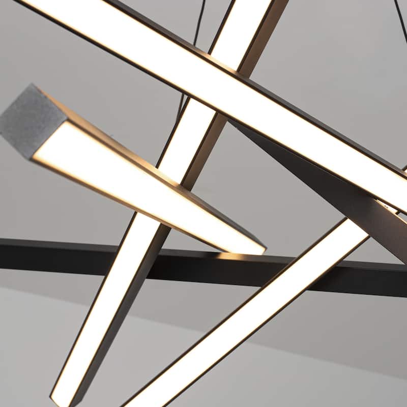 55-Watt 6-Light Modern Industrial Black Sputnik Rectangle Metal Integrated LED Chandelier for Living Room
