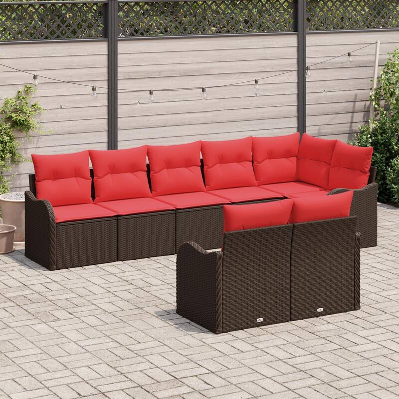 vidaXL 8/9 Garden Sofa Set with Cushions Black/Brown/Grey Poly Rattan - 113.2 x 48.2 x 27.2