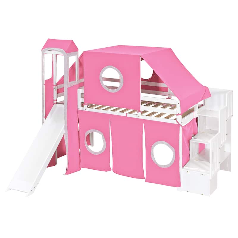 Unique Twin Loft Bed with Tent and Tower for Kids' Fun and Space Saving