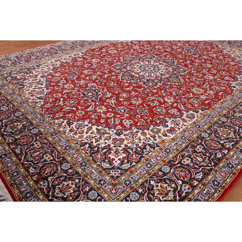 Floral Red Kashan Turkish Area Rug Machine Made Carpet - 9'6" x 12'6"