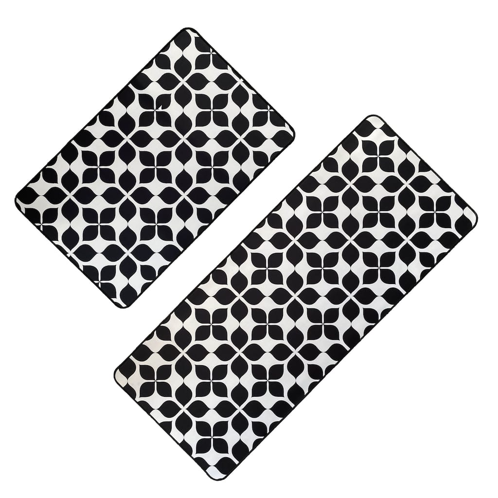 Martha Printed Kitchen Floor Mats - Black & White Tile Design