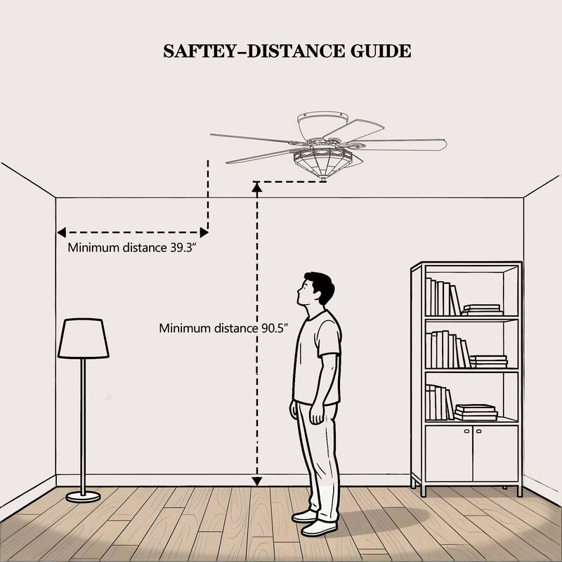 Margno 52-Inch Flushmount Lighted Ceiling Fan Jewel Cut Design Tiffany Glass Lamp Black Finish
