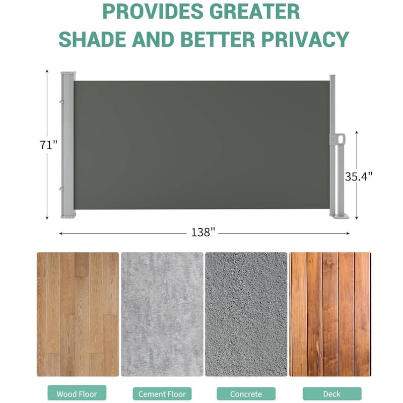 71 in x138 in Retractable Side Awning, Privacy Screen Protection Awning for Patio, Balcony and Pools - N/A
