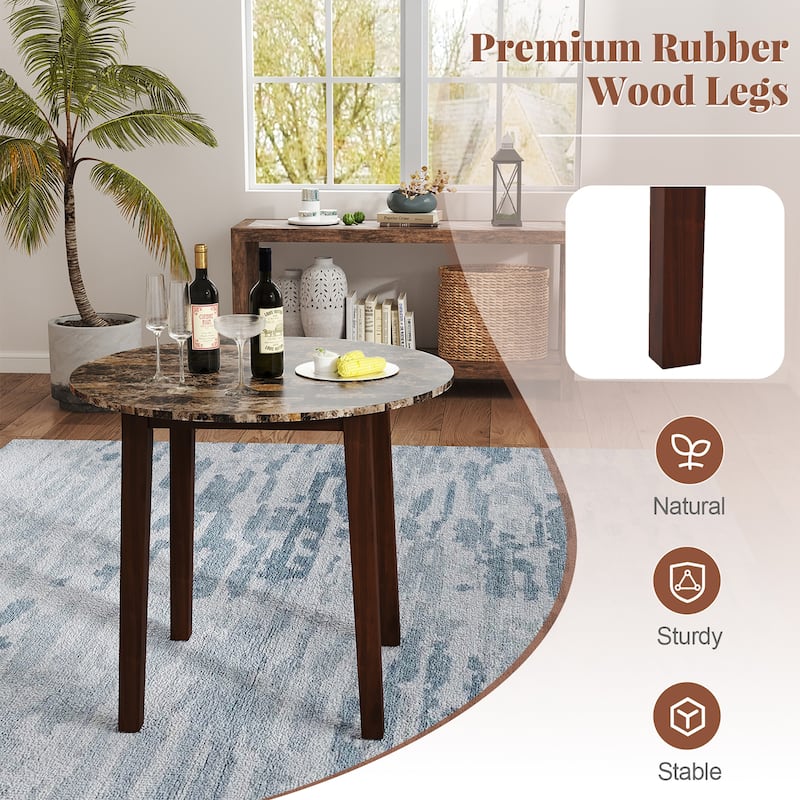 Gymax 35'' Kitchen Table Round Dining Table w/ Marble-textured Veneer