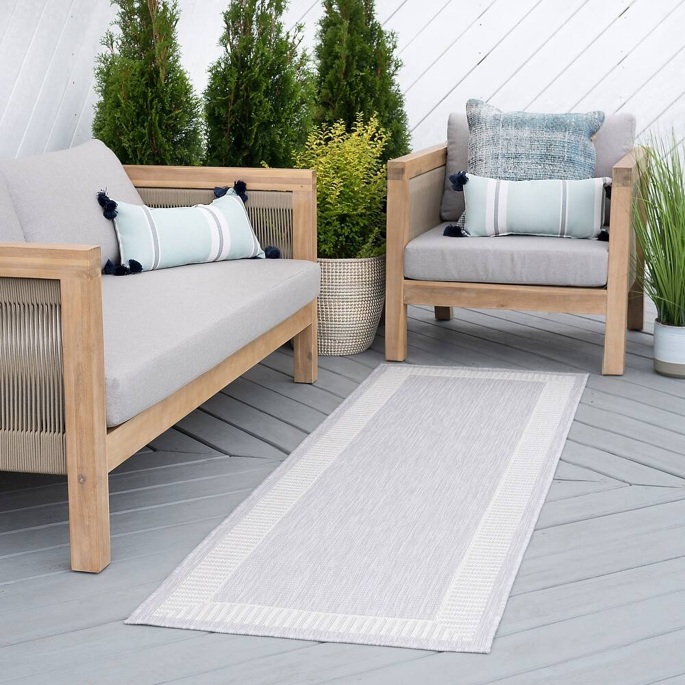 Exo Coastal Striped Border Indoor/ Outdoor Area Rug