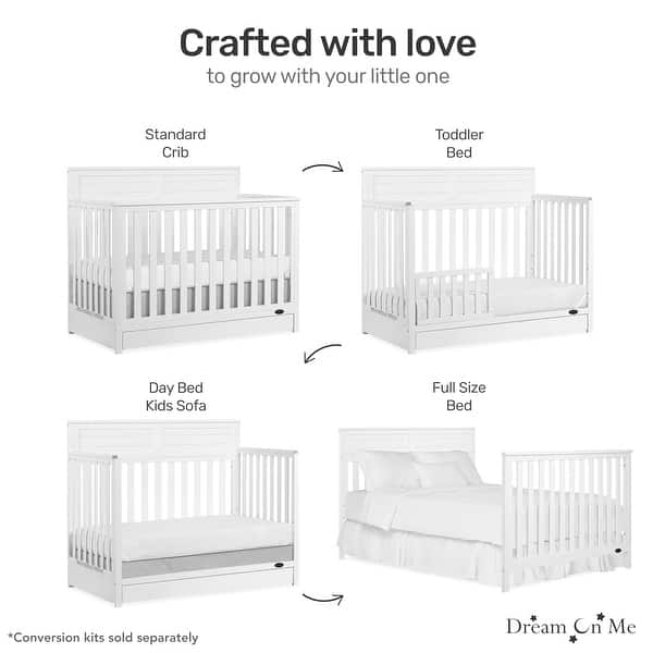 Dream On Me Reign 5 in 1 Convertible Crib with Under Drawer - White