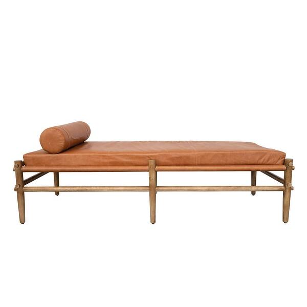 slide 2 of 6, Mango Wood Daybed with Leather Bolster Pillow and Cushion