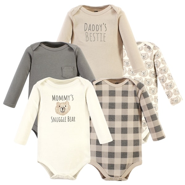 slide 1 of 1, Hudson Baby Cotton Long-Sleeve Bodysuits, Snuggle Bear 5 Pack Preemie - Snuggle Bear 5 Pack