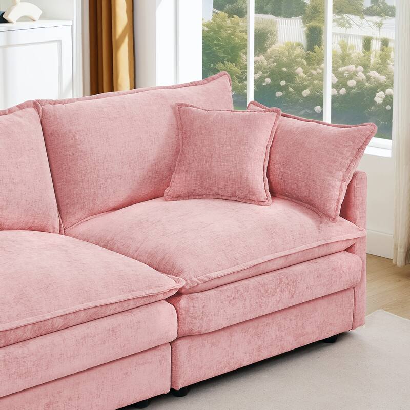 L Shape Modular Sectional Sofa Chenille Upholstered Couch wOttoman