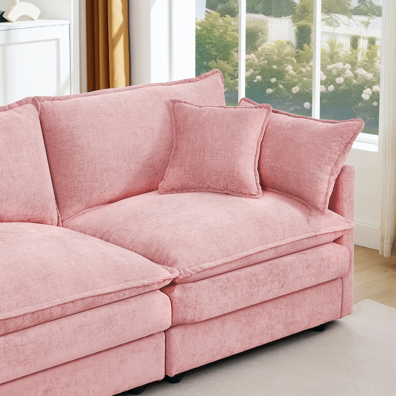 Modular Sectional Sofa, 102 Inch L Shaped Couch Set For Living Room, 3-Seater Comfy Cloud Couches With Movable Ottoman