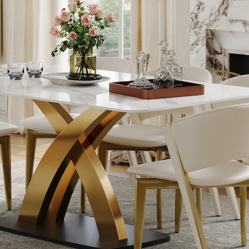 Contemporary White Rectangular Sintered Stone Dining Table Base Dinner Table