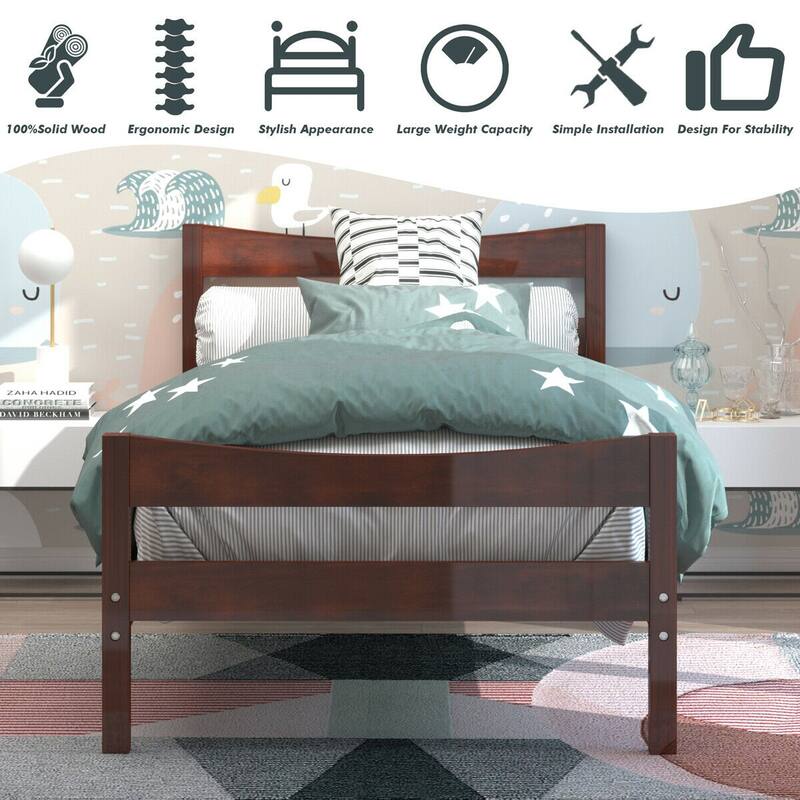 Gymax Twin Size Platform Bed Frame Foundation w/Headboard &Wood Slat
