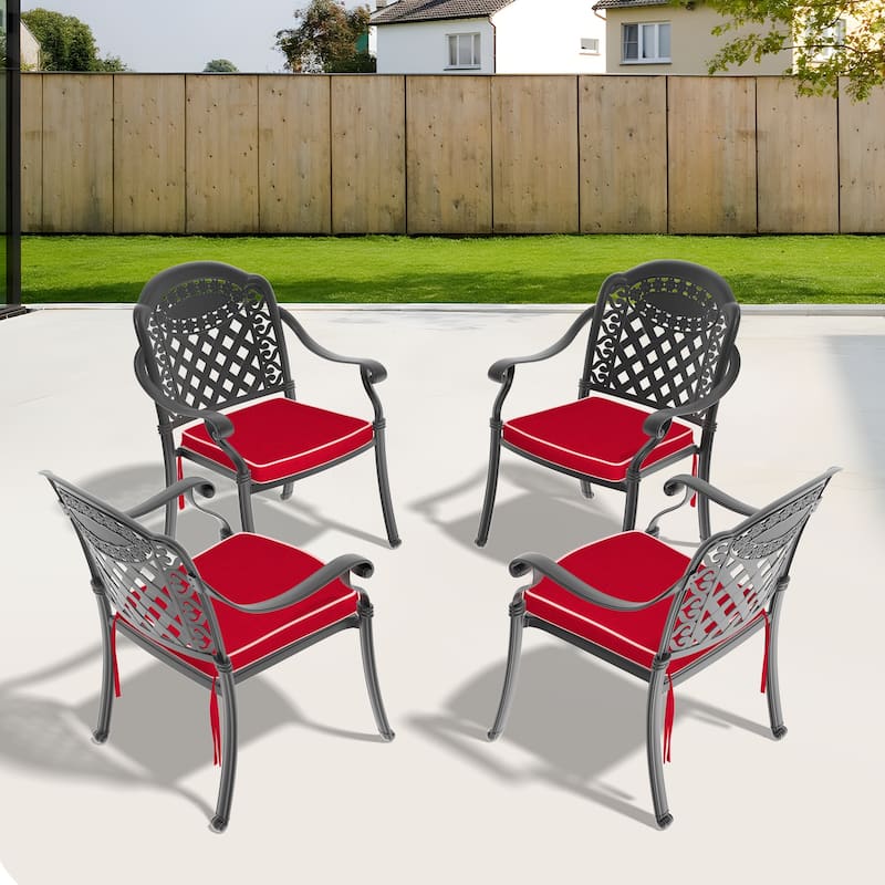 Black Stackable Cast Aluminum Patio Outdoor Dining Chairs With Seat Cushions