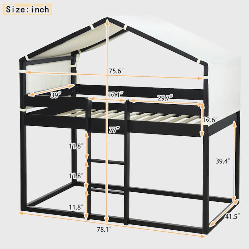 Twin Over Twin Bunk Bed Wood Bed with Tent