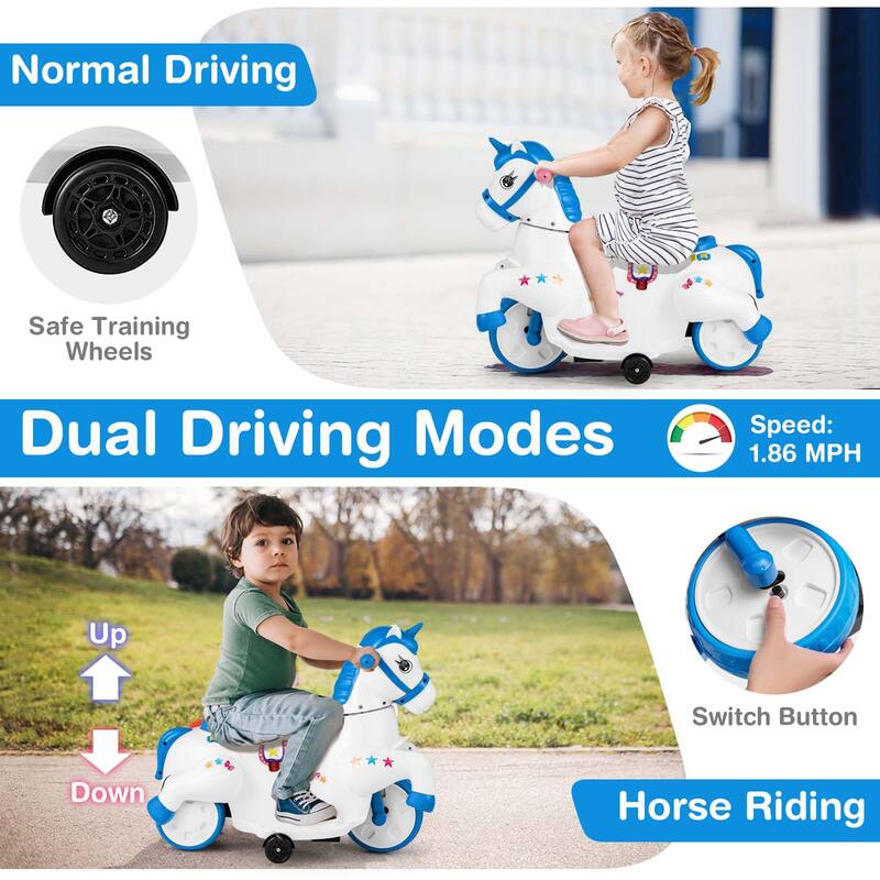 Costway 12V Kids Ride on Unicorn Toy with Training Wheels Music - See Details