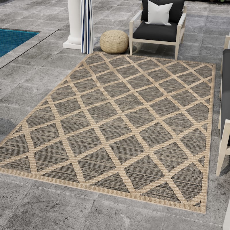 Nautica Indoor/Outdoor Modern Geometric Beige/Multi High-Low Rug