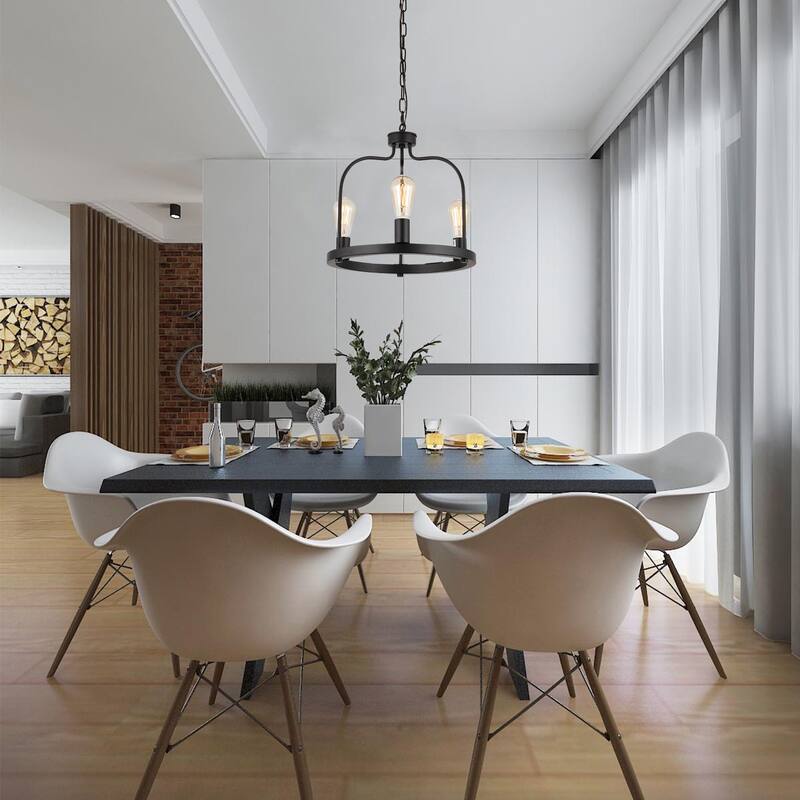 Anmytek Dining Room Light Fixture Industrial Kitchan Island Pendant 3 Lights Black Chandelier for Foyer Entryway