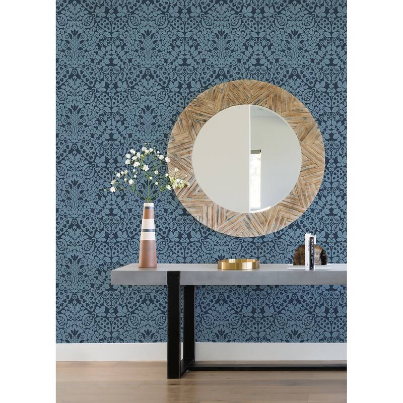 A-Street Prints Marni Navy Fruit Damask Wallpaper