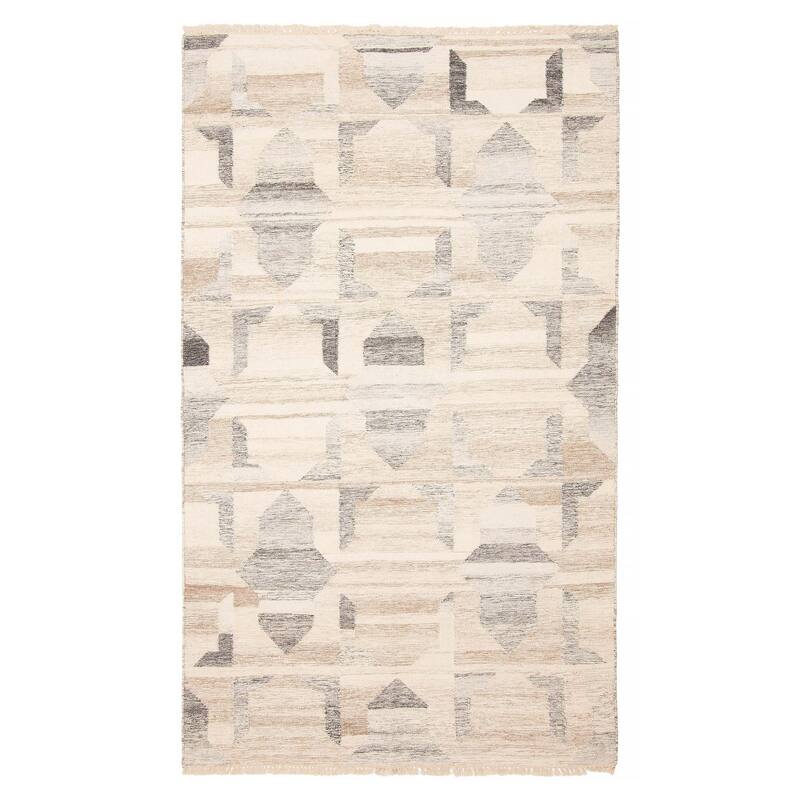 ECARPETGALLERY Flat-Weave Ankara FW Beige Wool Kilim - 4'10 x 8'1 - Beige - 4'10 x 8'1