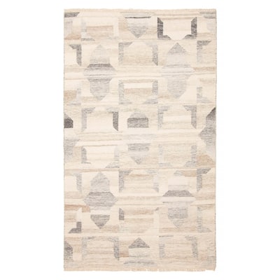 ECARPETGALLERY Flat-Weave Ankara FW Beige Wool Kilim - 4'10 x 8'1