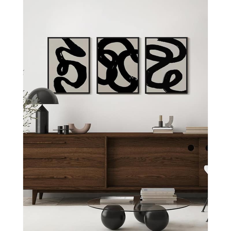 Black Abstract Wall Art Ink Wash Minimalist Lines