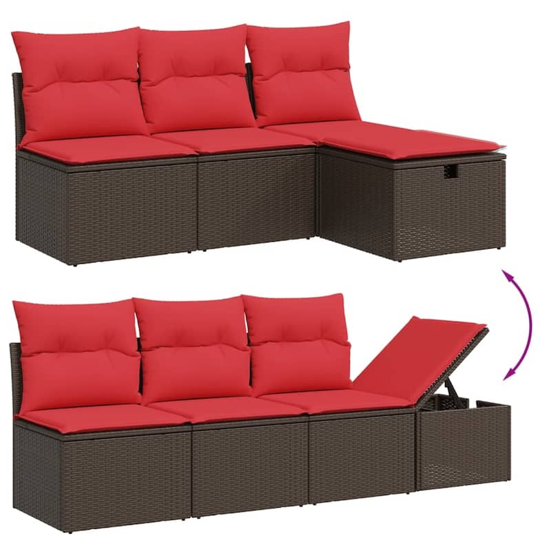 vidaXL Patio Sofa Set with Cushions and Table Outdoor Garden 8 Piece Poly Rattan - 24.4" x 24.4" x 27.2"