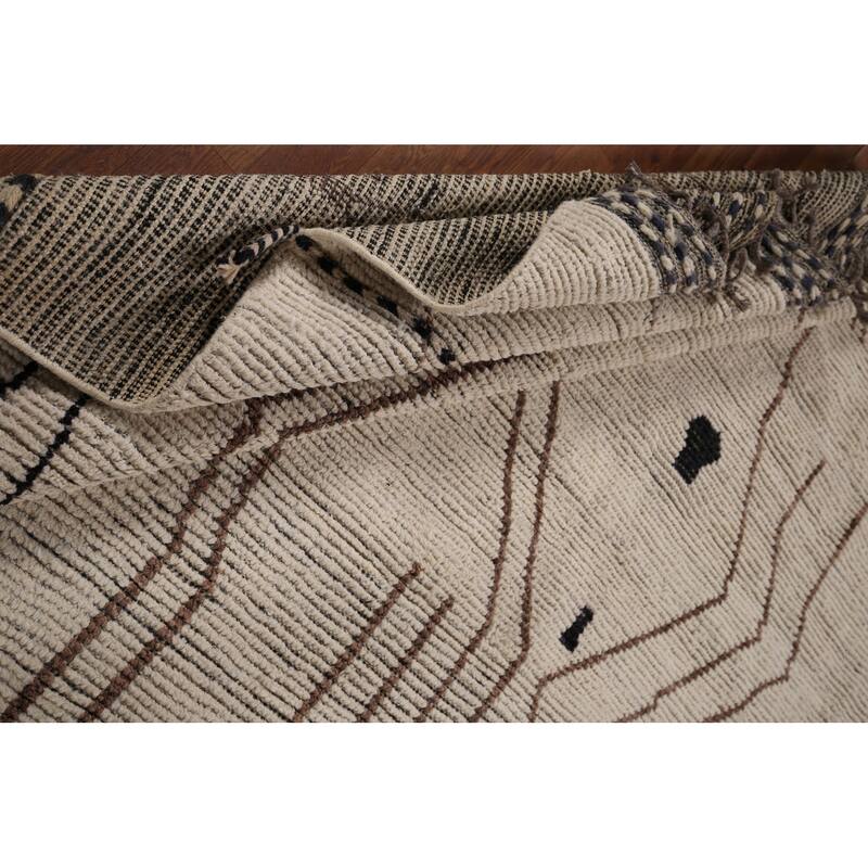 Earth Tone Moroccan Area Rug Handmade Stripe Wool Carpet - 8'8" x 12'11"