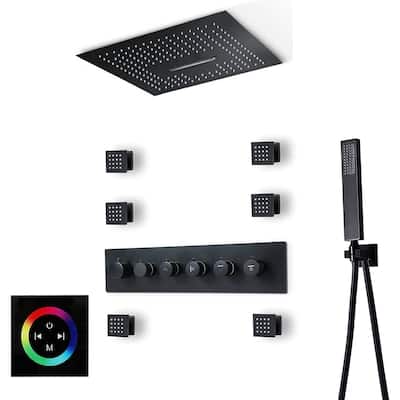 DeerCreek 16" Shower System- LED Music Railfall Waterfall Thermostatic Faucet Jets - 1/2 MB - Matte Black