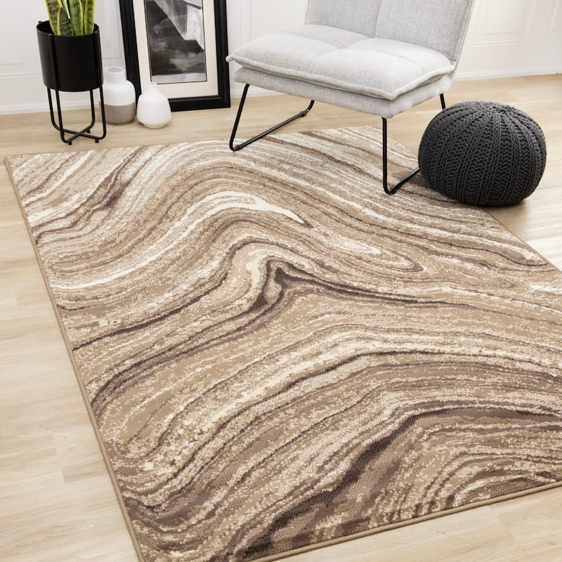 Forte Brown Cream Soothing Waves Area Rug, 5'3" x 7'5"
