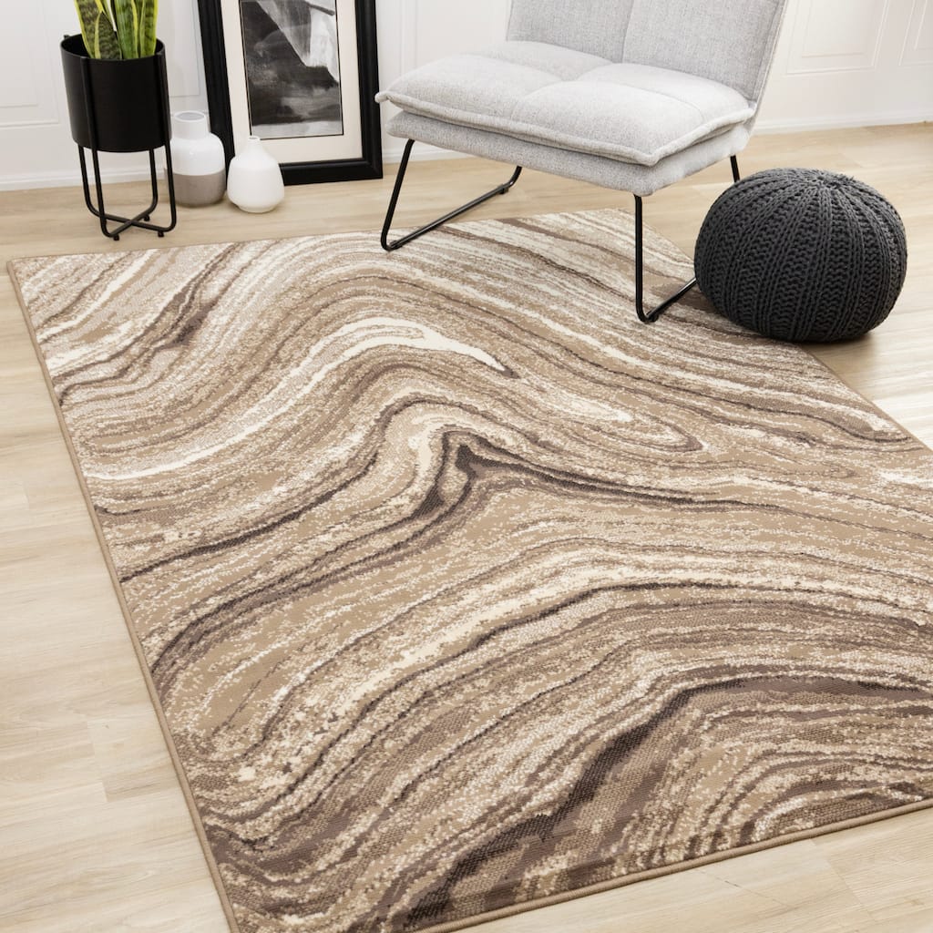 Forte Brown Cream Soothing Waves Area Rug, 5'3" x 7'5"