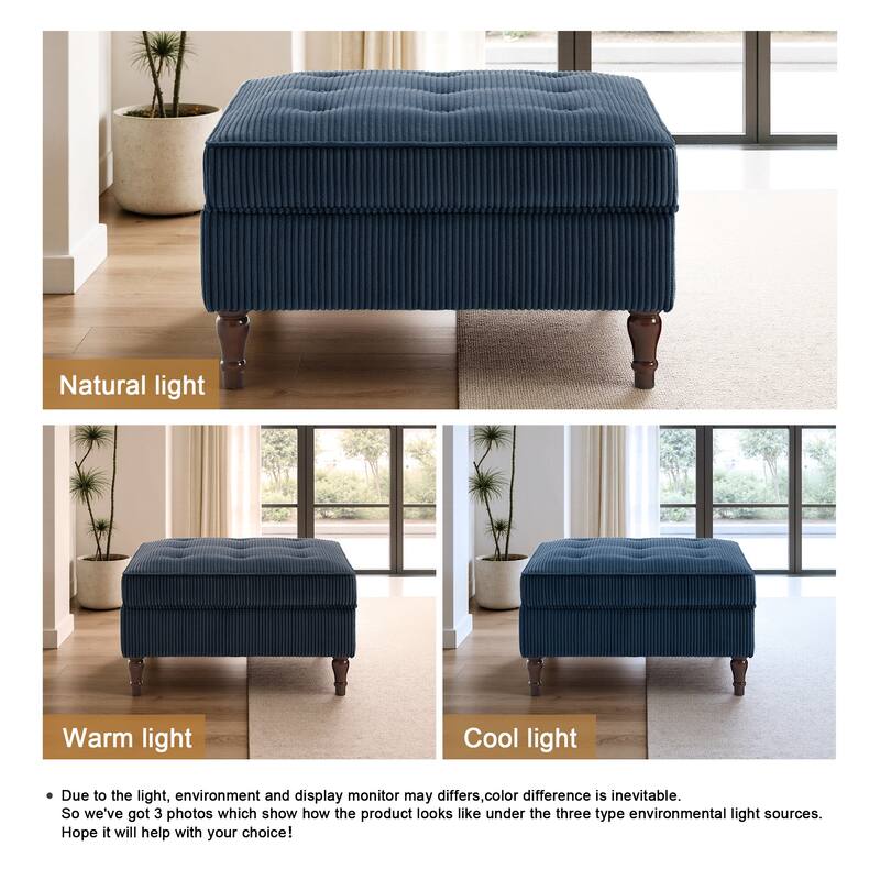 Modular Corduroy Tufted Storage Ottoman with Reversible Tabletop